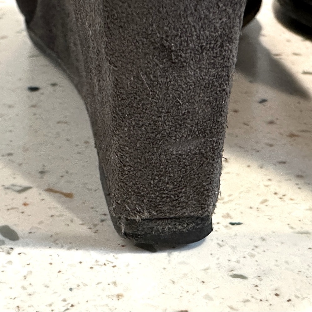 Designer Christian Dior CD‎ Gray Suede & Wool Tall Knee High Wedge Boots - Picture 10 of 16